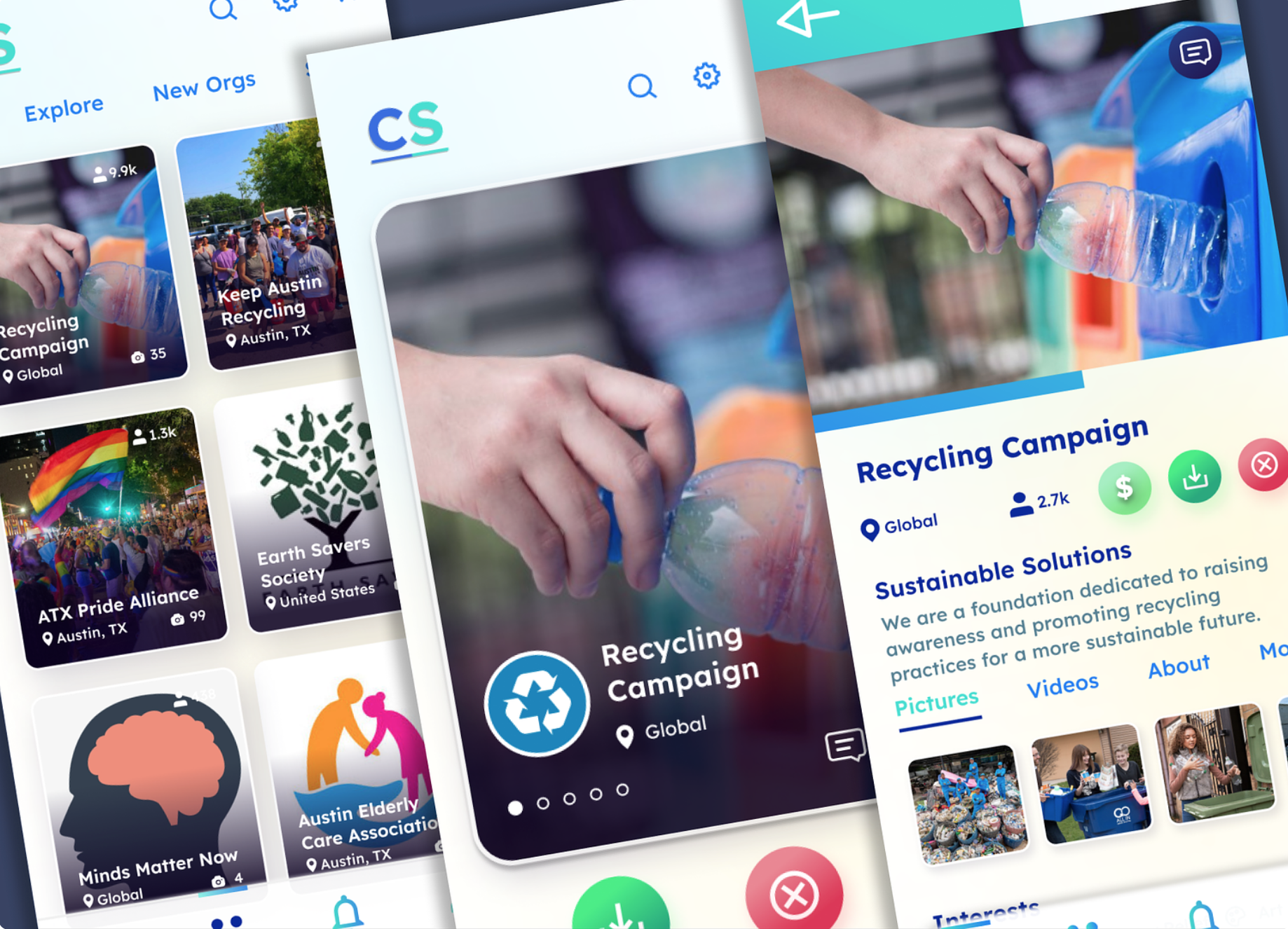Charity Swipe app Figma screen